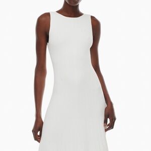 Massimo Dutti White Ribbed Slim Fit Knee length Dress sz M